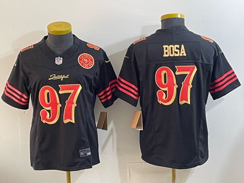 Women 2026 San Francisco 49ers #97 Bosa Black Gold 5th generations Nike Limited NFL Jersey style 007